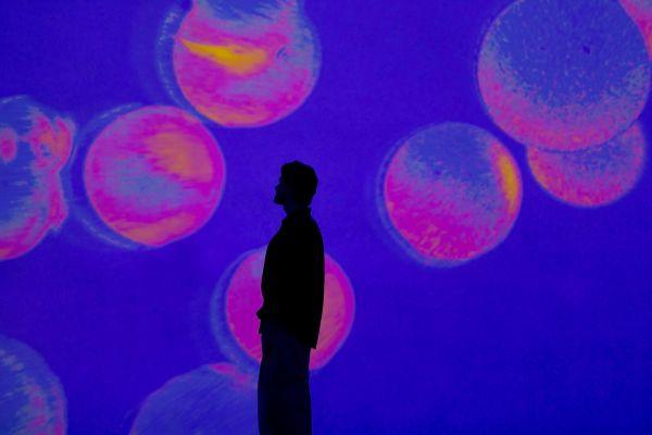 Breathpod founder Stuart Sandeman inside the Enter The Breathpod artist residency at FRAMELESS Immersive Art Experience.