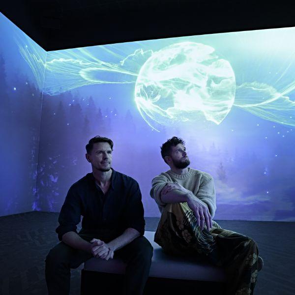 Artist Reuko and Composer Alex Mills at Sol Bound I at FRAMELESS immersive art experience.